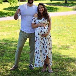 Not a maternity dress- Beautiful ivory and burgundy floral maxi dress - like new